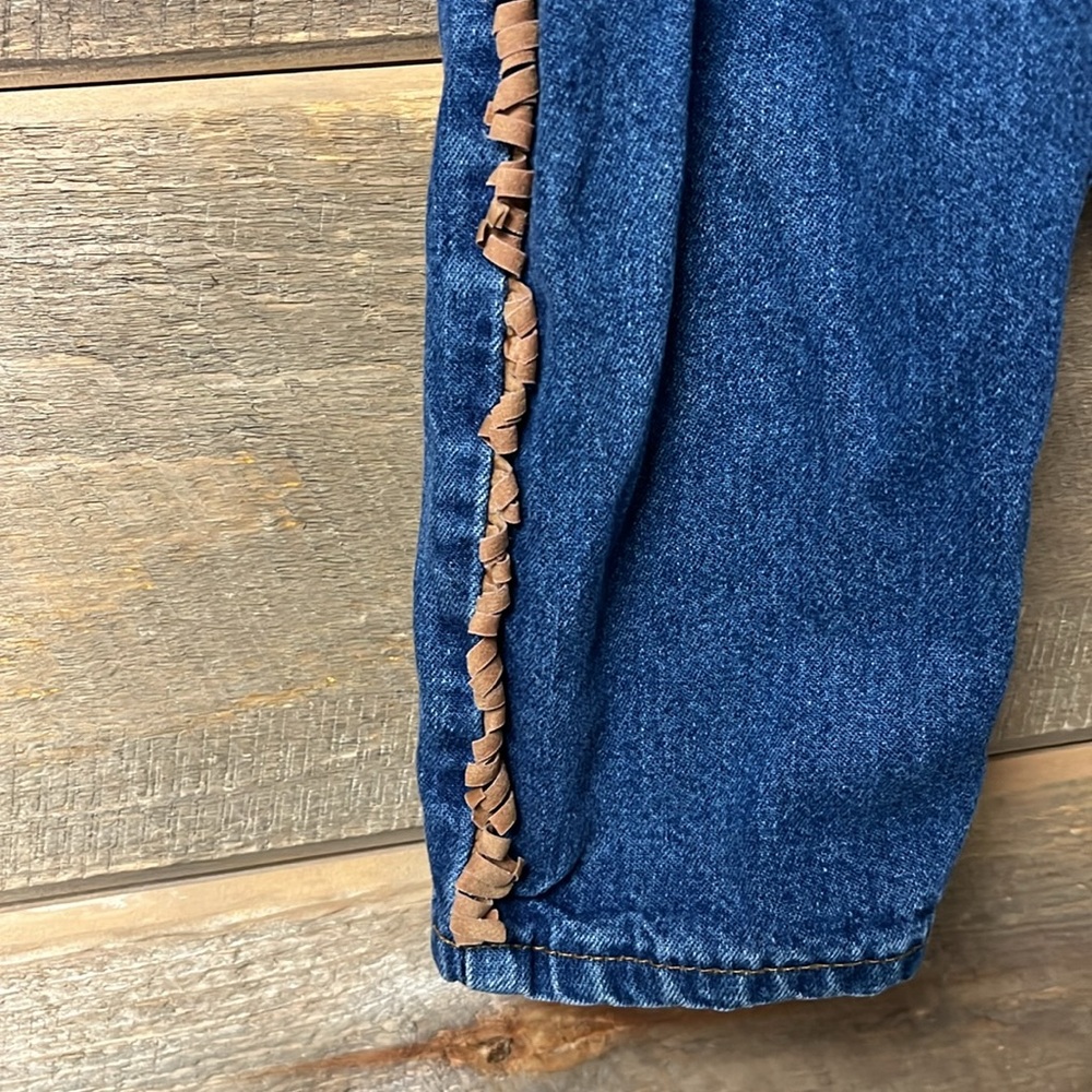 Vintage OshKosh B'gosh Blue Jean Cowboy Fringe Denim Overalls 24 Months USA - Picture 4 of 8